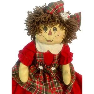 Raggedy Doll Primitive Farmhouse Country Folk Art Red Plaid 19" Fabric Cloth